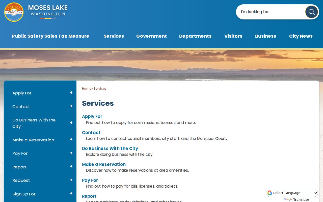 Moses Lake services page for Grant County court records routing